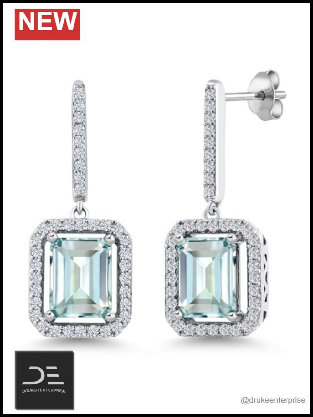 925 Sterling Silver Drop Dangle Earrings Emerald Cut Gemstone Birthstone